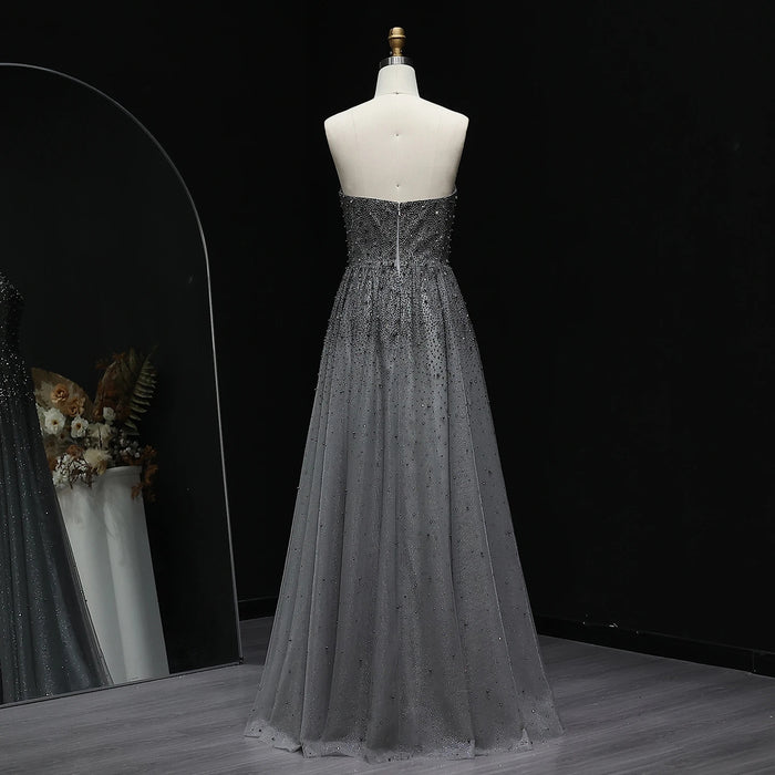 Dazzling Gray Crystal Spaghetti Evening Dress SS375