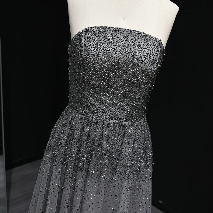 Dazzling Gray Crystal Spaghetti Evening Dress SS375