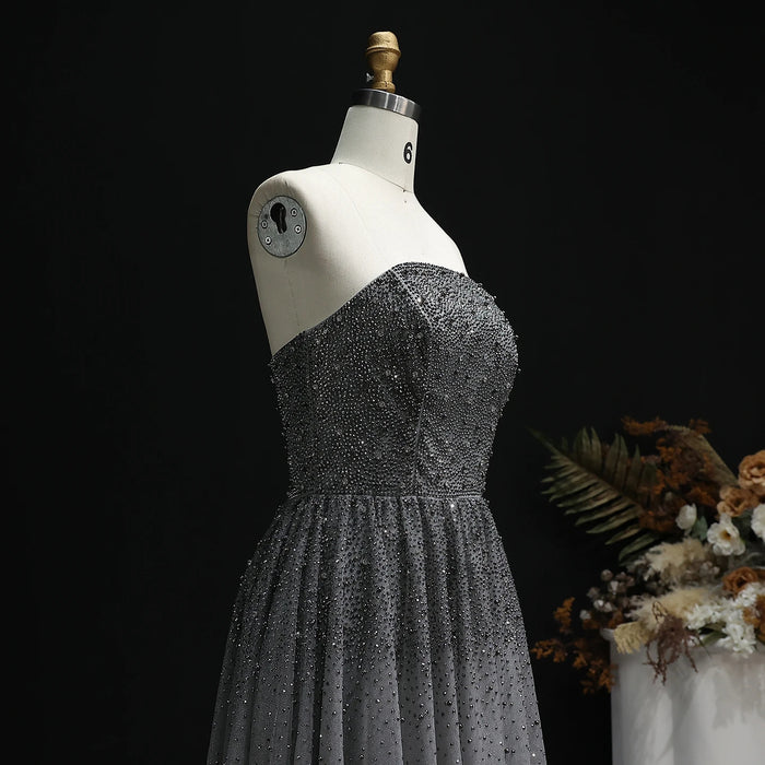 Dazzling Gray Crystal Spaghetti Evening Dress SS375