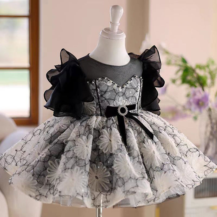 Dreamy Charming Scoop Applique Tulle Girl Dress With Bow J495