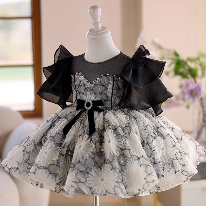 Dreamy Charming Scoop Applique Tulle Girl Dress With Bow J495