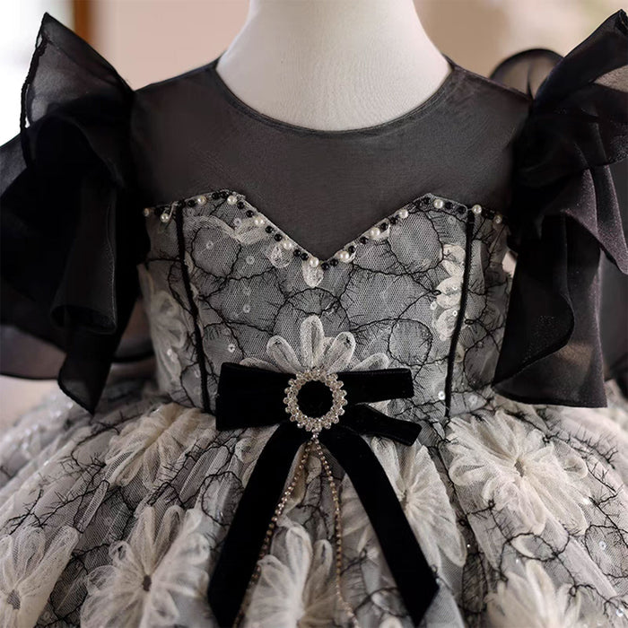 Dreamy Charming Scoop Applique Tulle Girl Dress With Bow J495