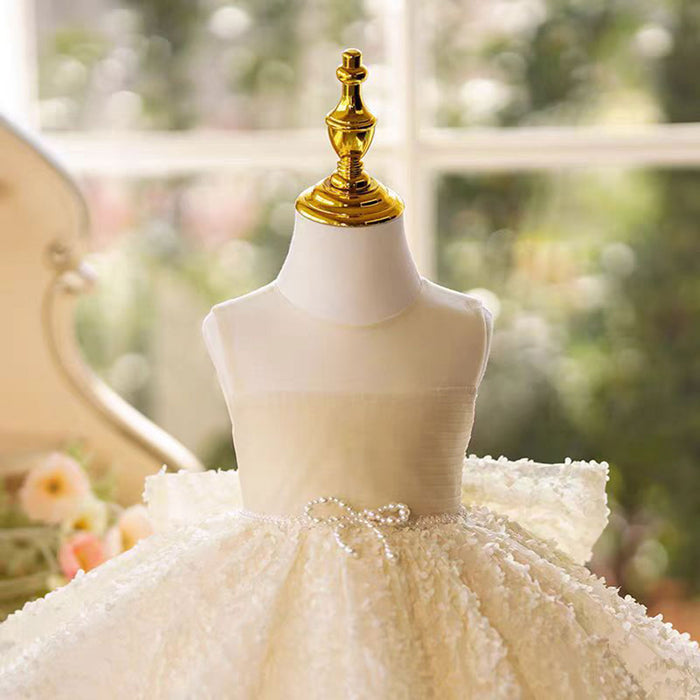 Dreamy Elegant Sleeveless Scoop Neck Princess Girl Dress With Bow J789