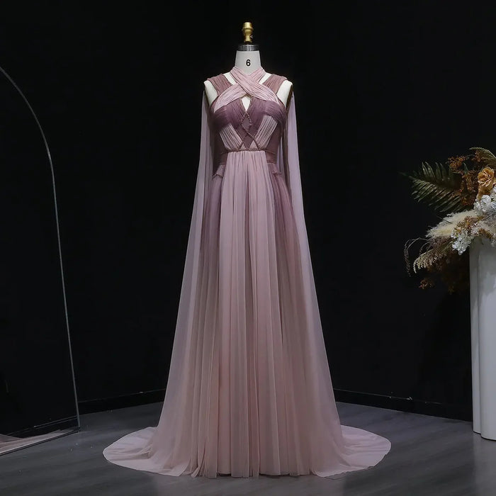 Dreamy Ombre Pink Evening Gown with Flowing Cape SS309-DreamyVow