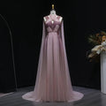 Dreamy Ombre Pink Evening Gown with Flowing Cape SS309-DreamyVow