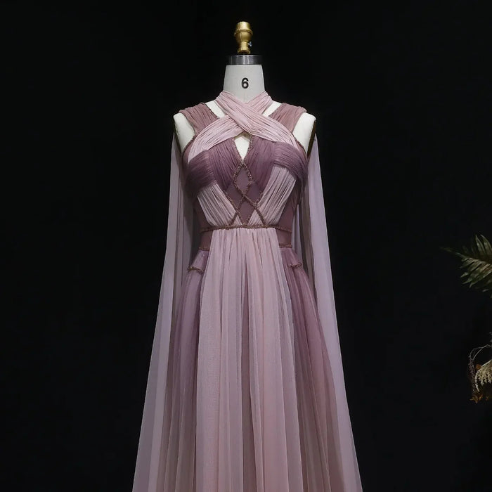 Dreamy Ombre Pink Evening Gown with Flowing Cape SS309-DreamyVow
