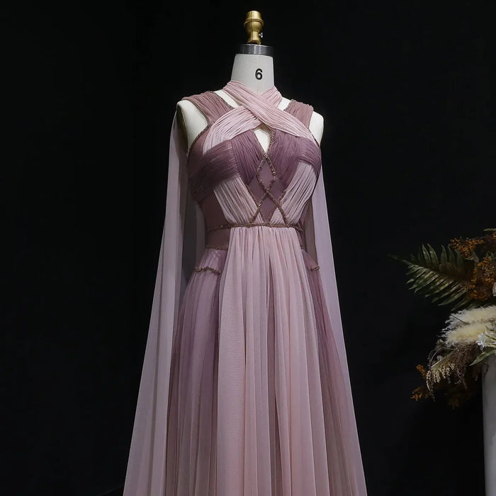 Dreamy Ombre Pink Evening Gown with Flowing Cape SS309-DreamyVow
