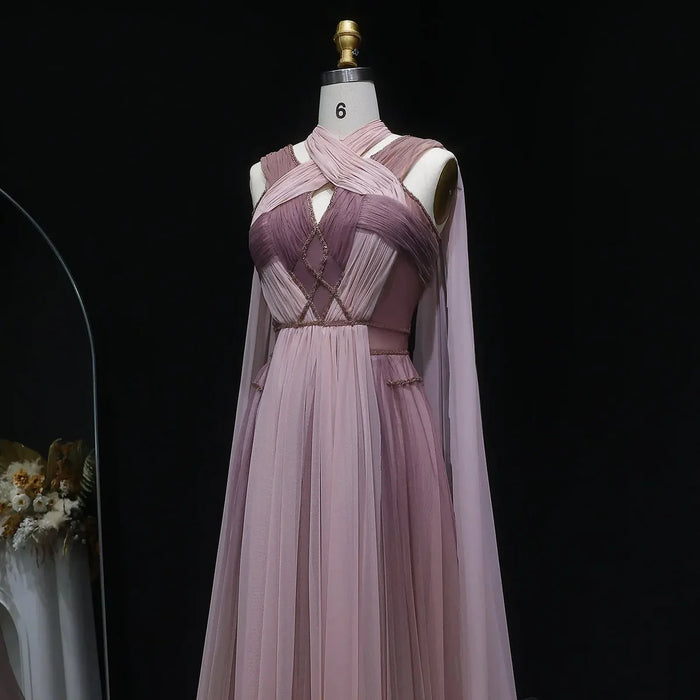 Dreamy Ombre Pink Evening Gown with Flowing Cape SS309-DreamyVow