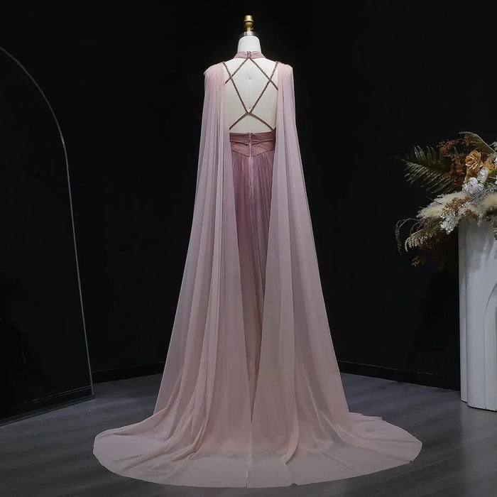 Dreamy Ombre Pink Evening Gown with Flowing Cape SS309-DreamyVow