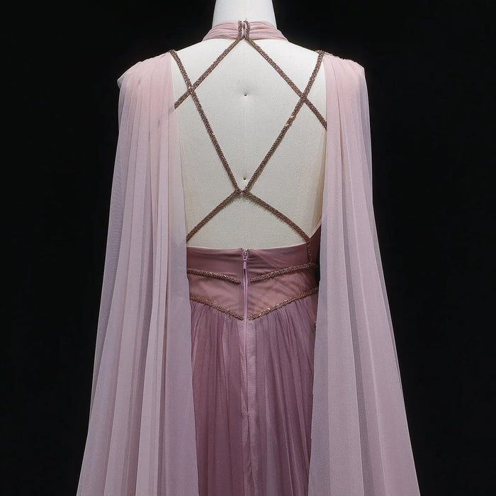 Dreamy Ombre Pink Evening Gown with Flowing Cape SS309-DreamyVow