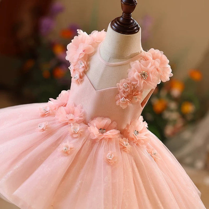 Dreamy Pink Flower Girl Dress Knee Length Toddler 1st Birthday Party J417