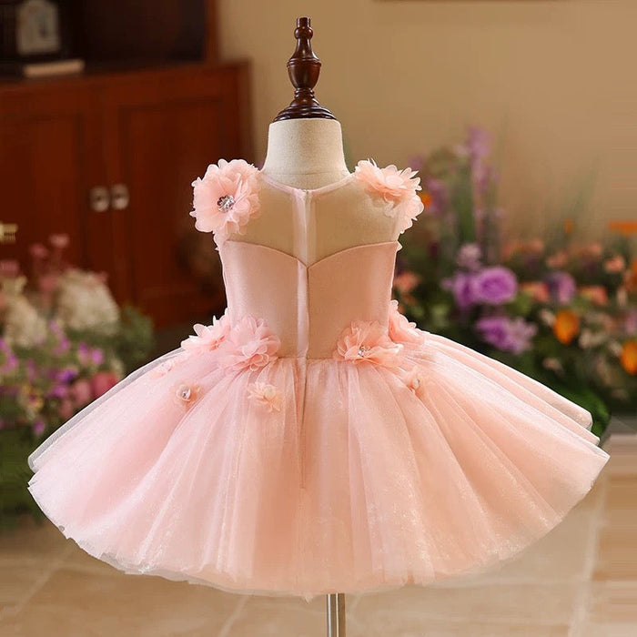Dreamy Pink Flower Girl Dress Knee Length Toddler 1st Birthday Party J417