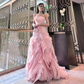 Dreamy Vow Elegant Strapless Ruffles Pink Evening Dress SD040