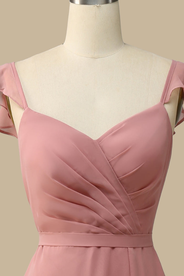 Dusty Rose Surplice Neck A-Line Chiffon Maxi Dress