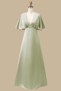 Dusty Sage Plunge V Maxi Dress with Half Sleeves