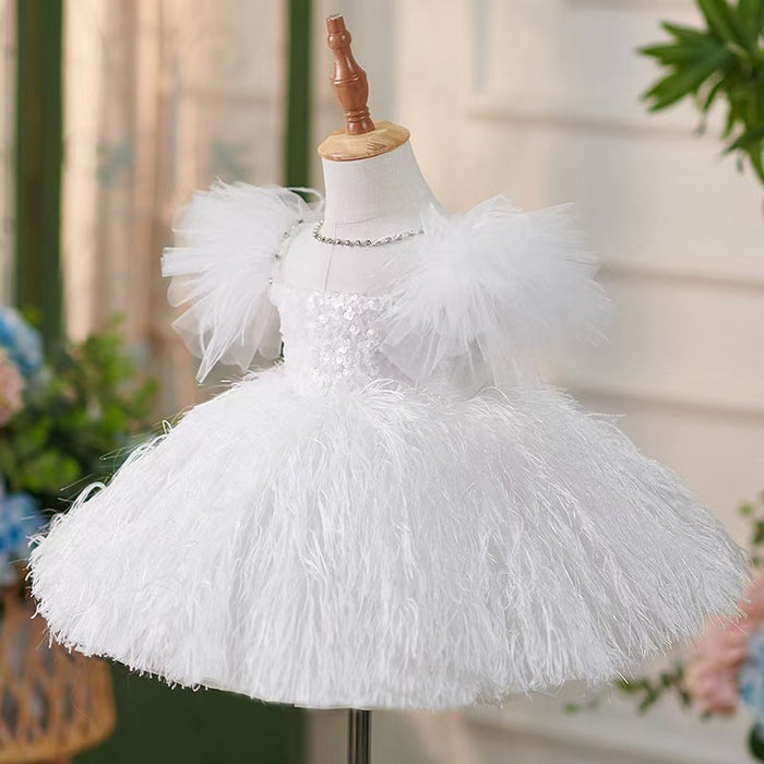 DWhite Knee Length Baby 1st Birthday Girl Dress J304