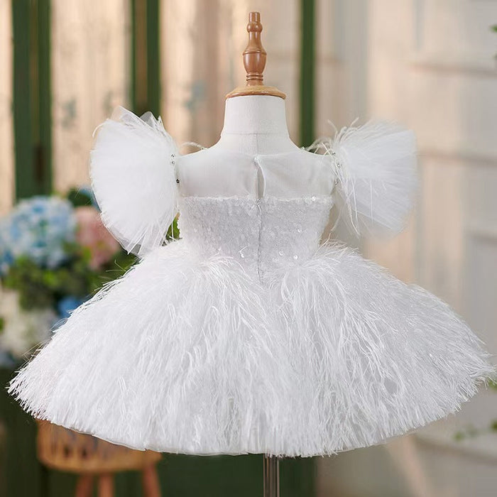 DWhite Knee Length Baby 1st Birthday Girl Dress J304