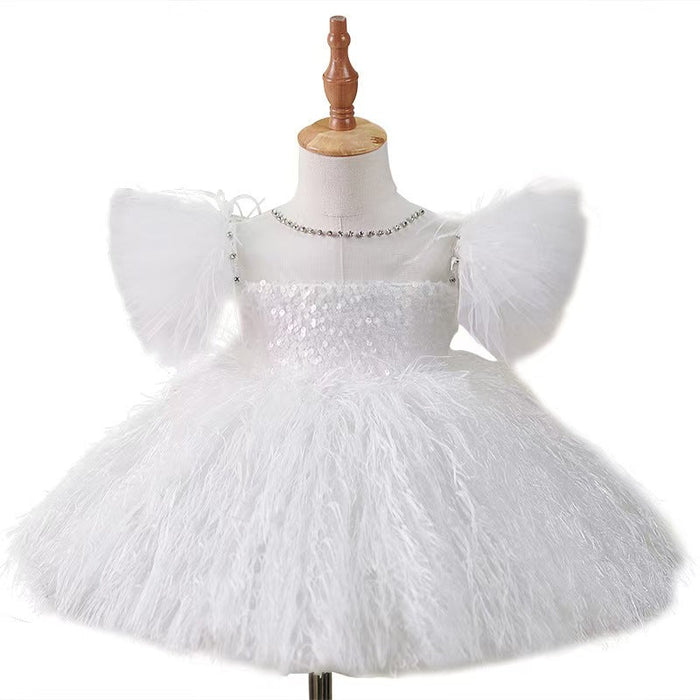 DWhite Knee Length Baby 1st Birthday Girl Dress J304