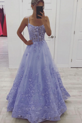 Elegant A-Line Double Straps Lace Appliques Sleeveless Long Prom Dress