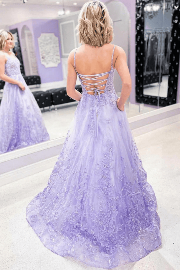 Elegant A-Line Double Straps Lace Appliques Sleeveless Long Prom Dress