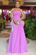Elegant A-Line Strapless Empire-Waist with Feathers Evening Prom Dress