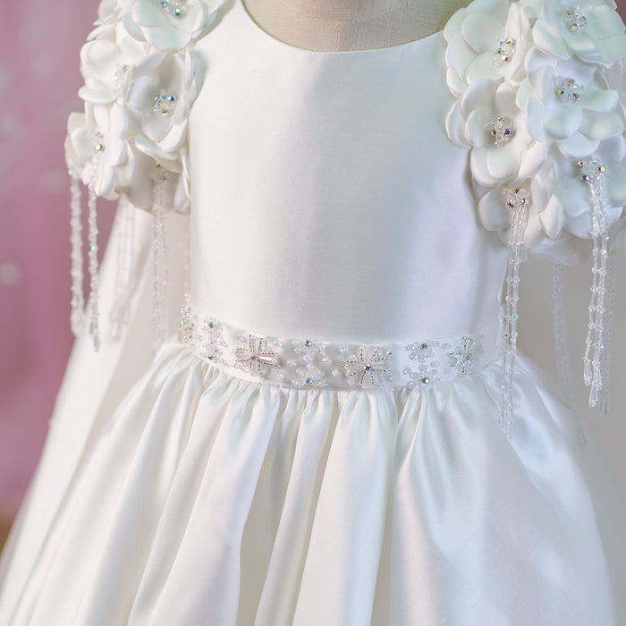 Elegant Applique Stain Princess Girl Dress With Cape White J253