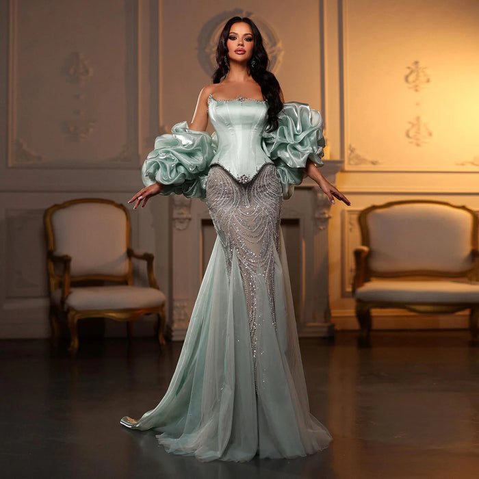 Elegant Aqua Strapless Evening Dress with Crystal Beading SS501-DreamyVow
