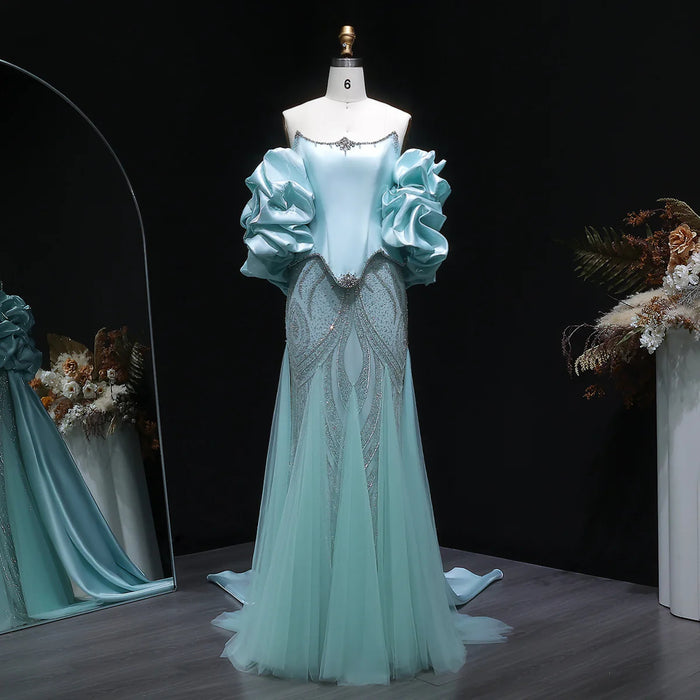 Elegant Aqua Strapless Evening Dress with Crystal Beading SS501-DreamyVow