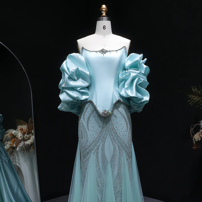 Elegant Aqua Strapless Evening Dress with Crystal Beading SS501-DreamyVow