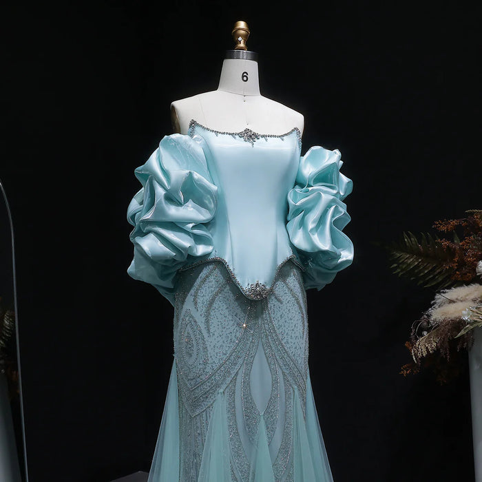 Elegant Aqua Strapless Evening Dress with Crystal Beading SS501-DreamyVow