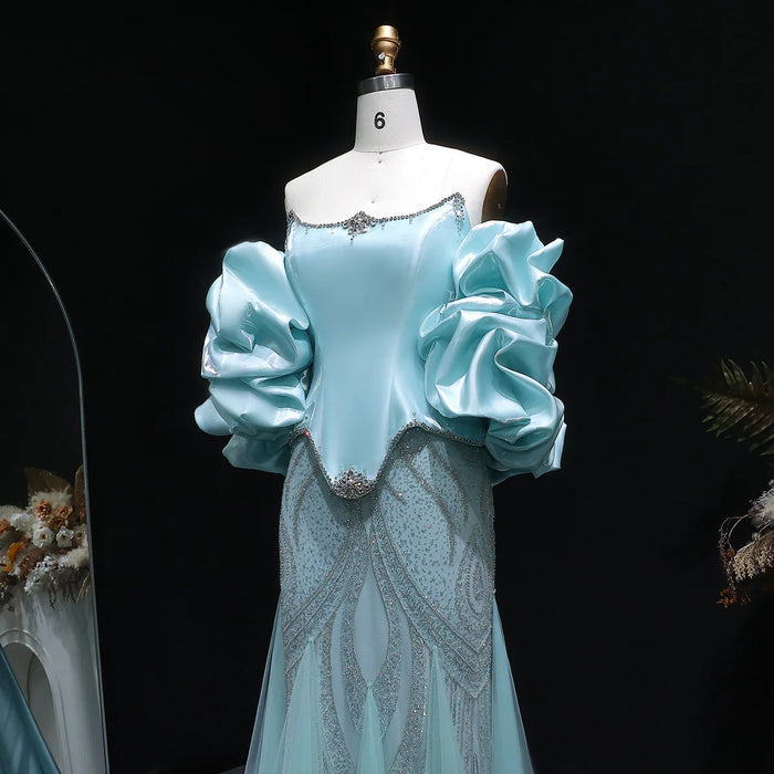 Elegant Aqua Strapless Evening Dress with Crystal Beading SS501-DreamyVow