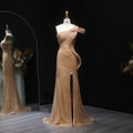 Elegant Beaded Slit Evening Dress with Sparkling Crystals SS088