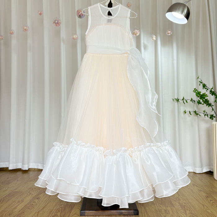 Elegant Beige Girl Dress Princess for Birthday Wedding Party J101