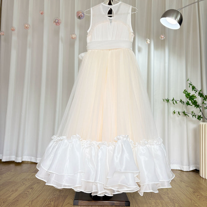Elegant Beige Girl Dress Princess for Birthday Wedding Party J101