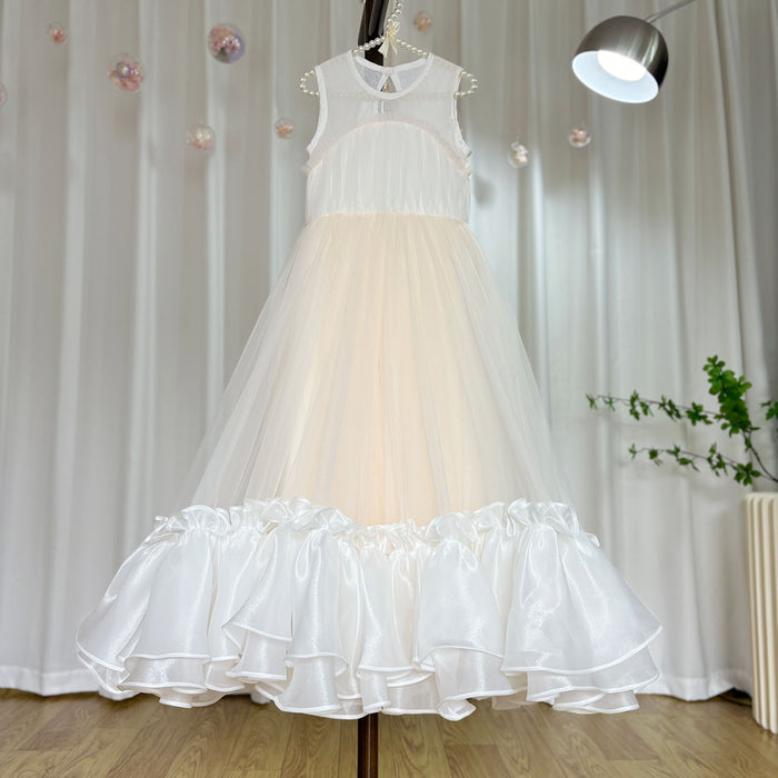 Elegant Beige Girl Dress Princess for Birthday Wedding Party J101
