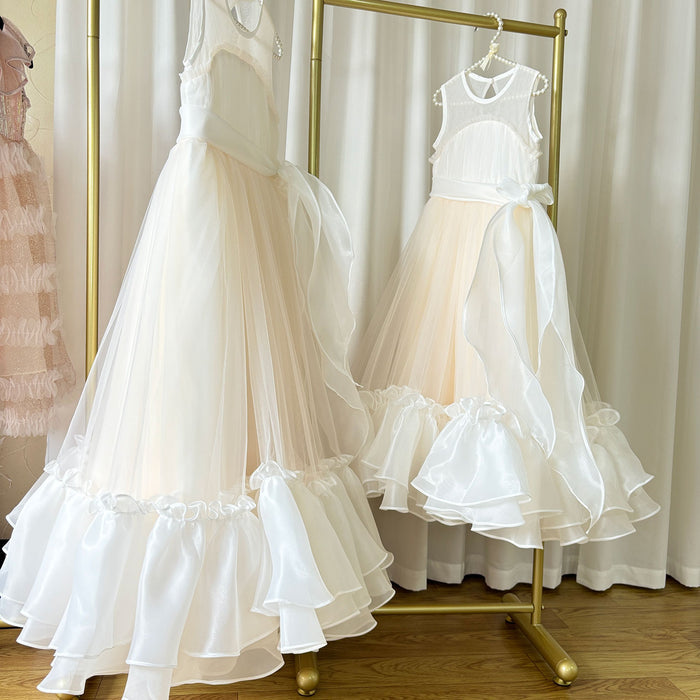 Elegant Beige Girl Dress Princess for Birthday Wedding Party J101