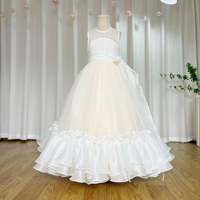 Elegant Beige Girl Dress Princess for Birthday Wedding Party J101