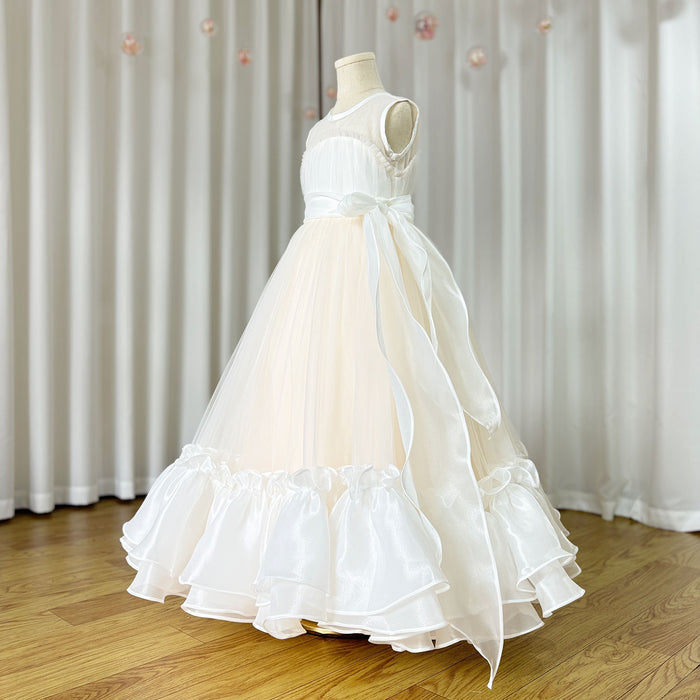 Elegant Beige Girl Dress Princess for Birthday Wedding Party J101