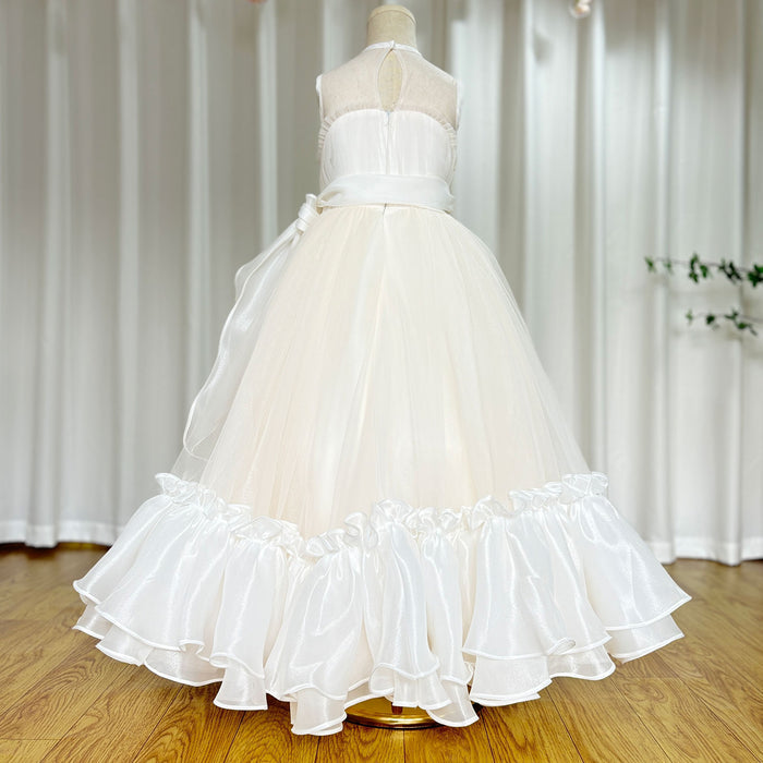 Elegant Beige Girl Dress Princess for Birthday Wedding Party J101