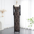 Elegant Black Lace Long Sleeves Sheath Evening Dress SF038