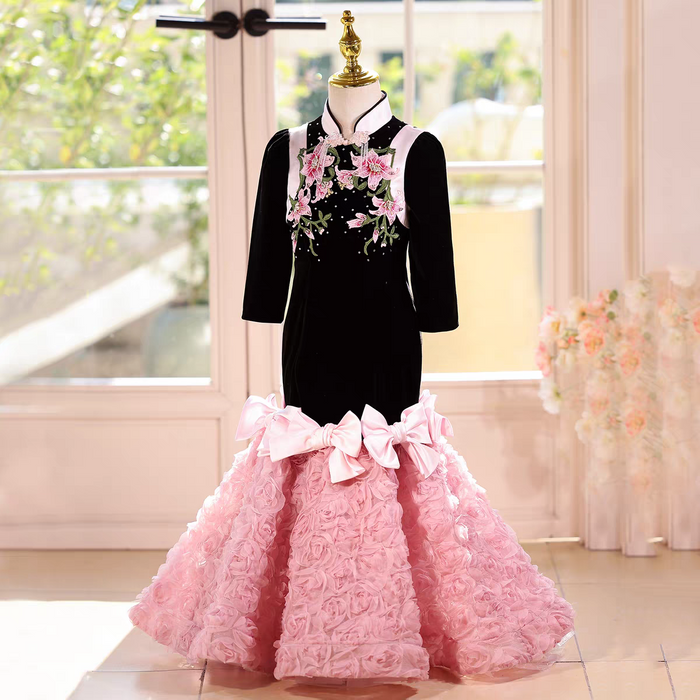 Elegant Black Princess Party Gown with Bows Flower Girl Dresses J603