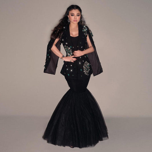 Elegant Black Rhinestone Evening Dress with Jacket SS561