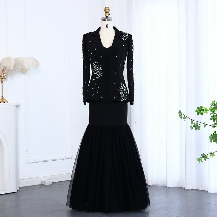 Elegant Black Rhinestone Evening Dress with Jacket SS561
