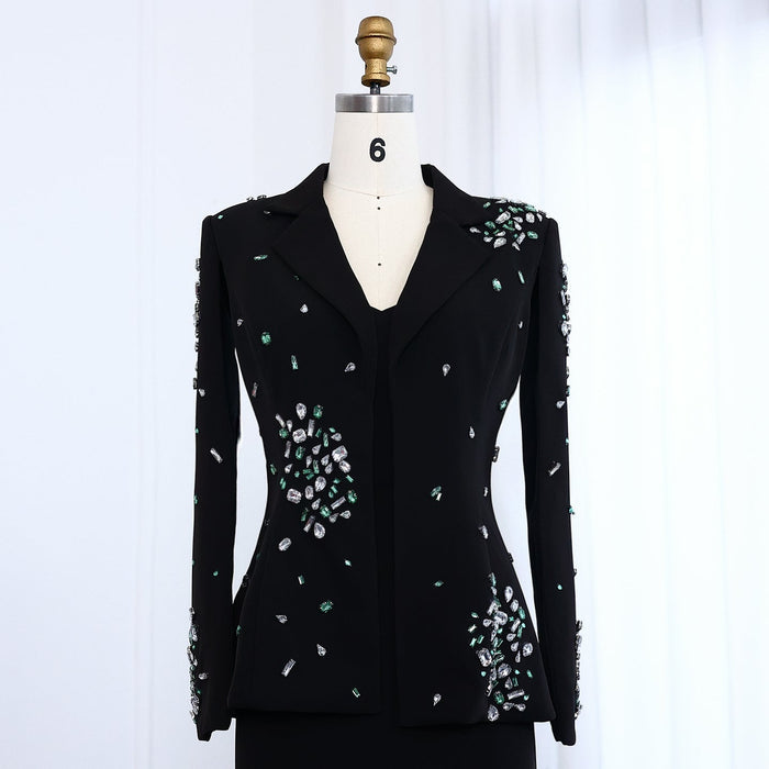Elegant Black Rhinestone Evening Dress with Jacket SS561