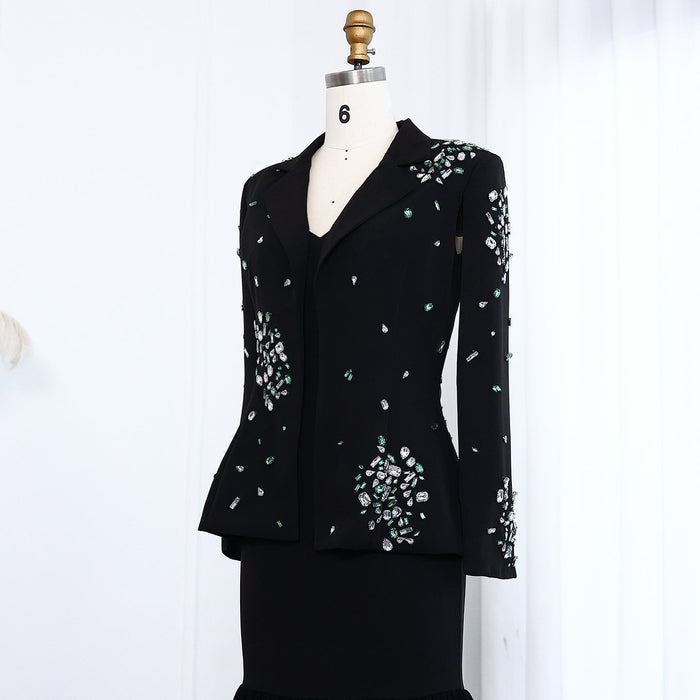 Elegant Black Rhinestone Evening Dress with Jacket SS561