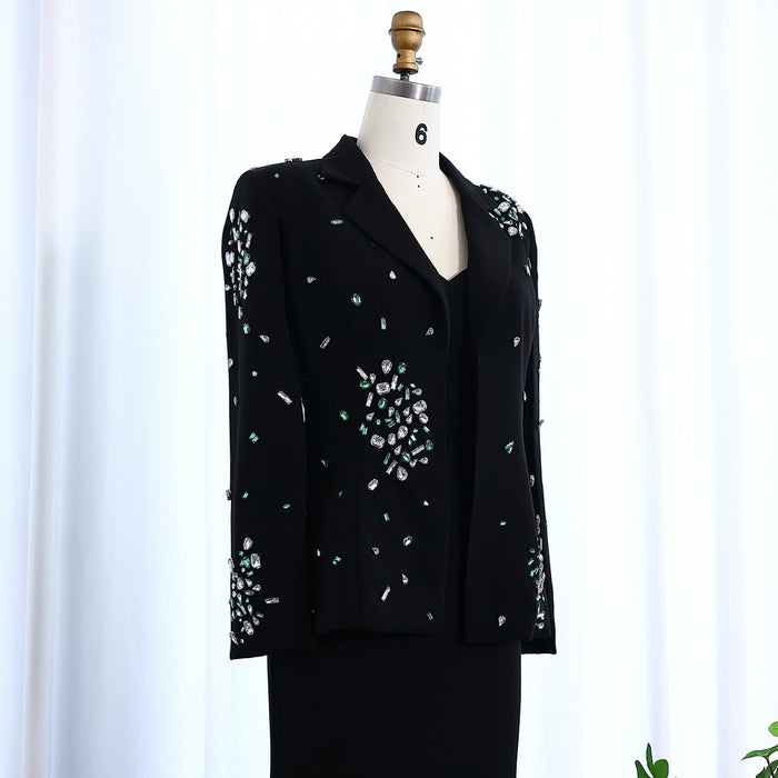 Elegant Black Rhinestone Evening Dress with Jacket SS561