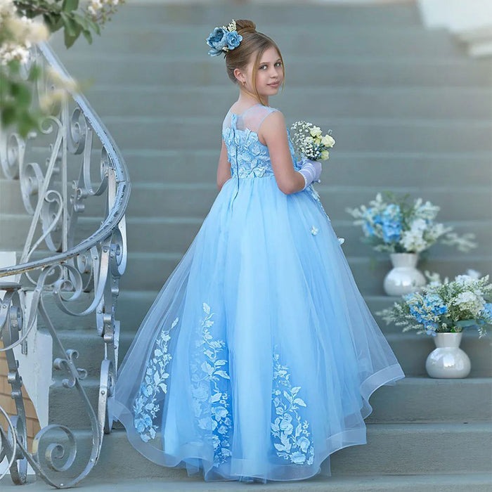 Elegant Blue Girl Dress with Butterfly for Birthday Wedding Party J021