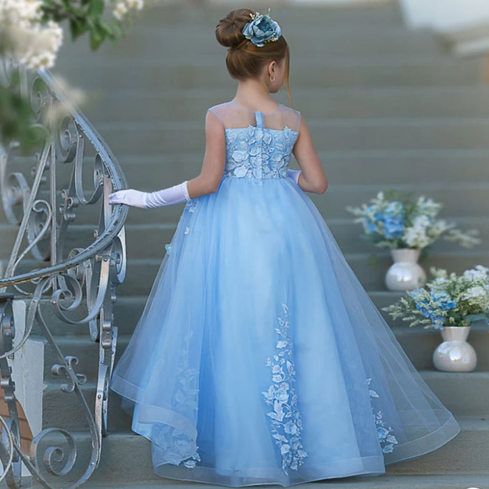 Elegant Blue Girl Dress with Butterfly for Birthday Wedding Party J021