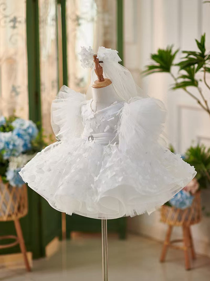 Elegant Blue Puffy Sleeve Flower Girl Dress Knee Length J058