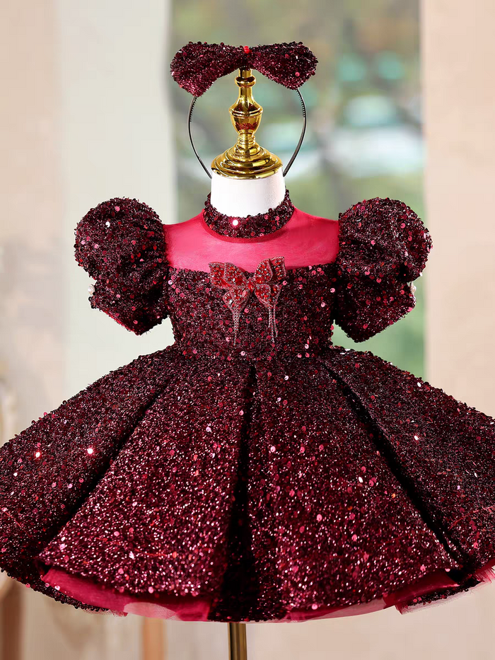 Elegant Burgundy Girl Dress Princess Birthday Party Gown J715